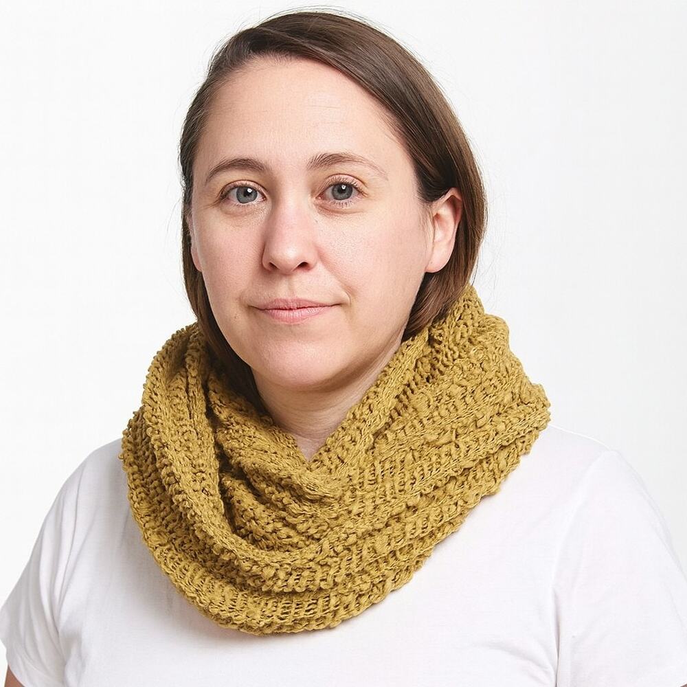 Chunky Knit Infinity Scarf - Beige/Olive Green, Soft & Warm Cold Weather Wrap
